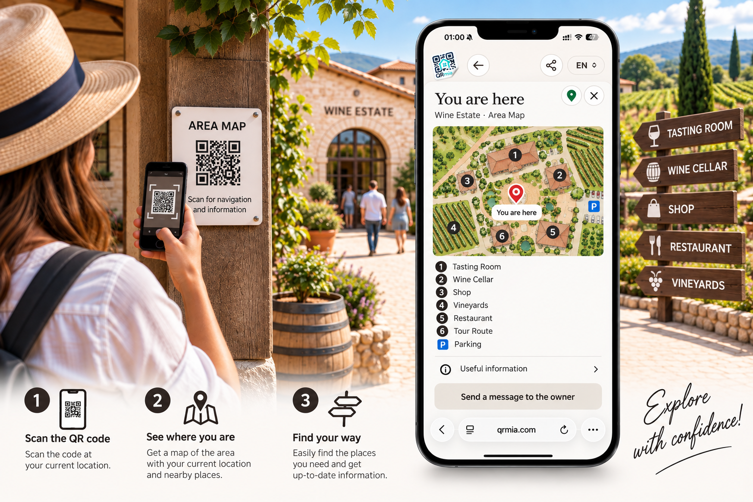 QR codes as navigation points in physical spaces